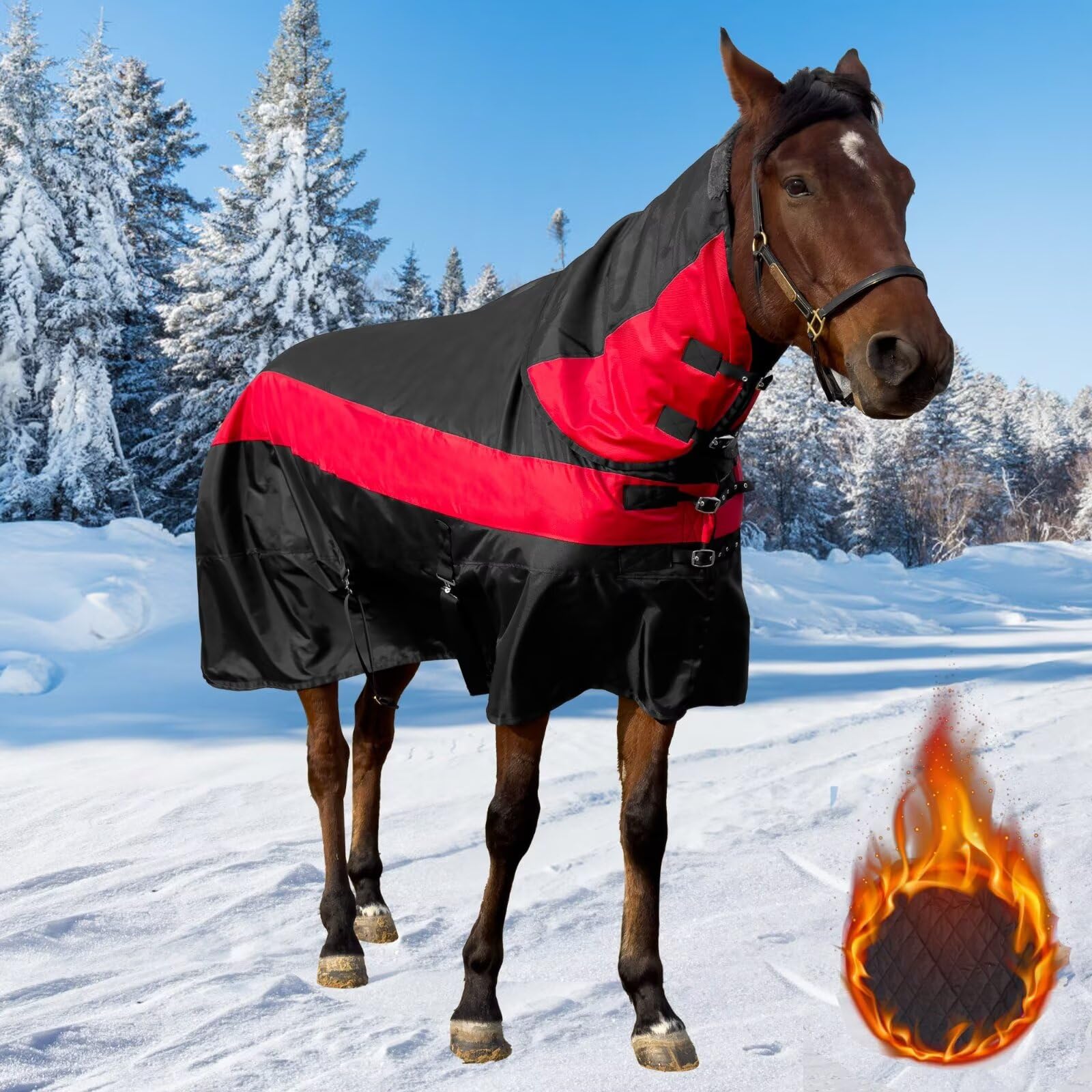 1600D Waterproof Horse Winter Blanket, heavyweight turnout rug sized 78"