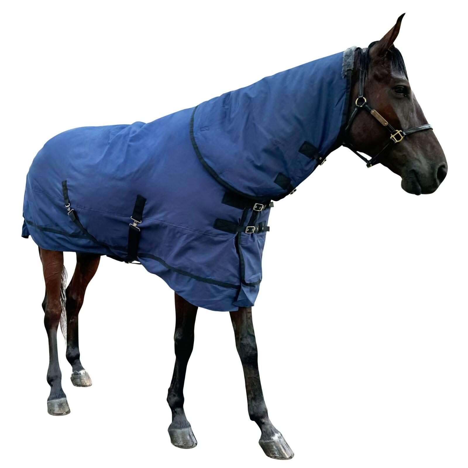 Waterproof Horse Turnout Blanket Horse Winter Blanket 400g Filling with Detachable Neck Cover Size 78 Navy Blue, heavyweight turnout rug sized 78"